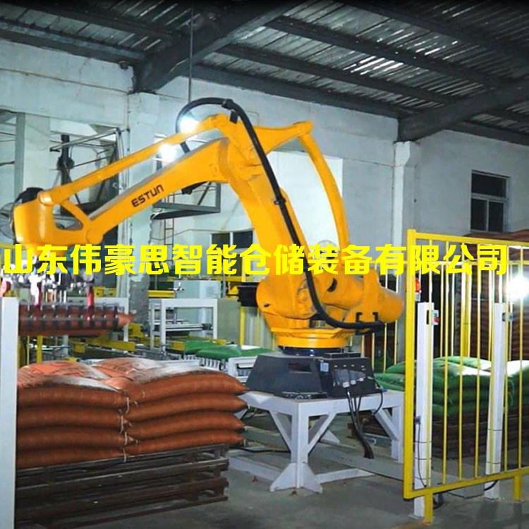 山東飼料全自動(dòng)碼垛機(jī)供應(yīng)商 智能碼垛機(jī)器人工作現(xiàn)場(chǎng)